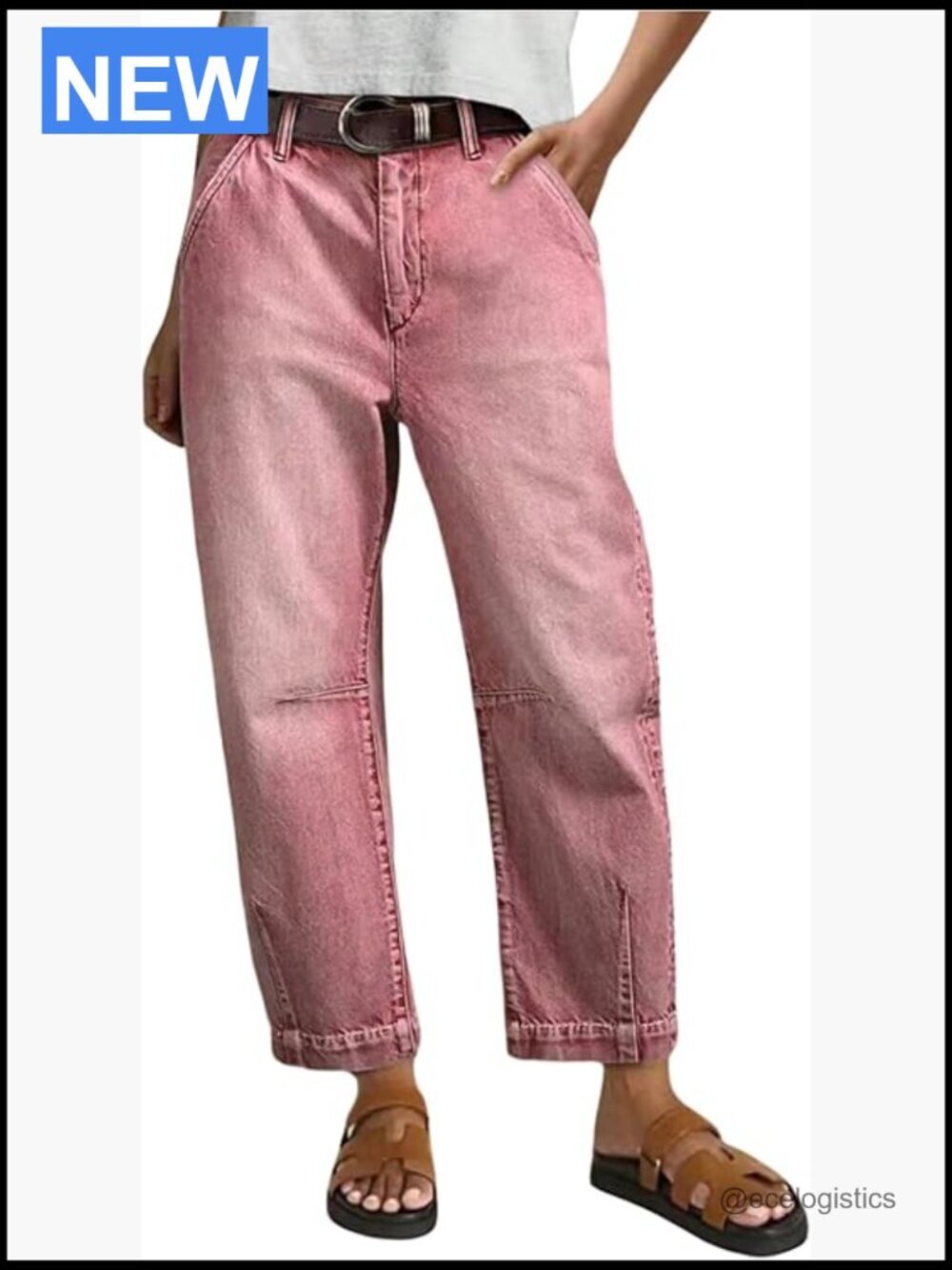 Vintage Cropped Mid Rise Barrel Denim Pants with Pockets Streetwear